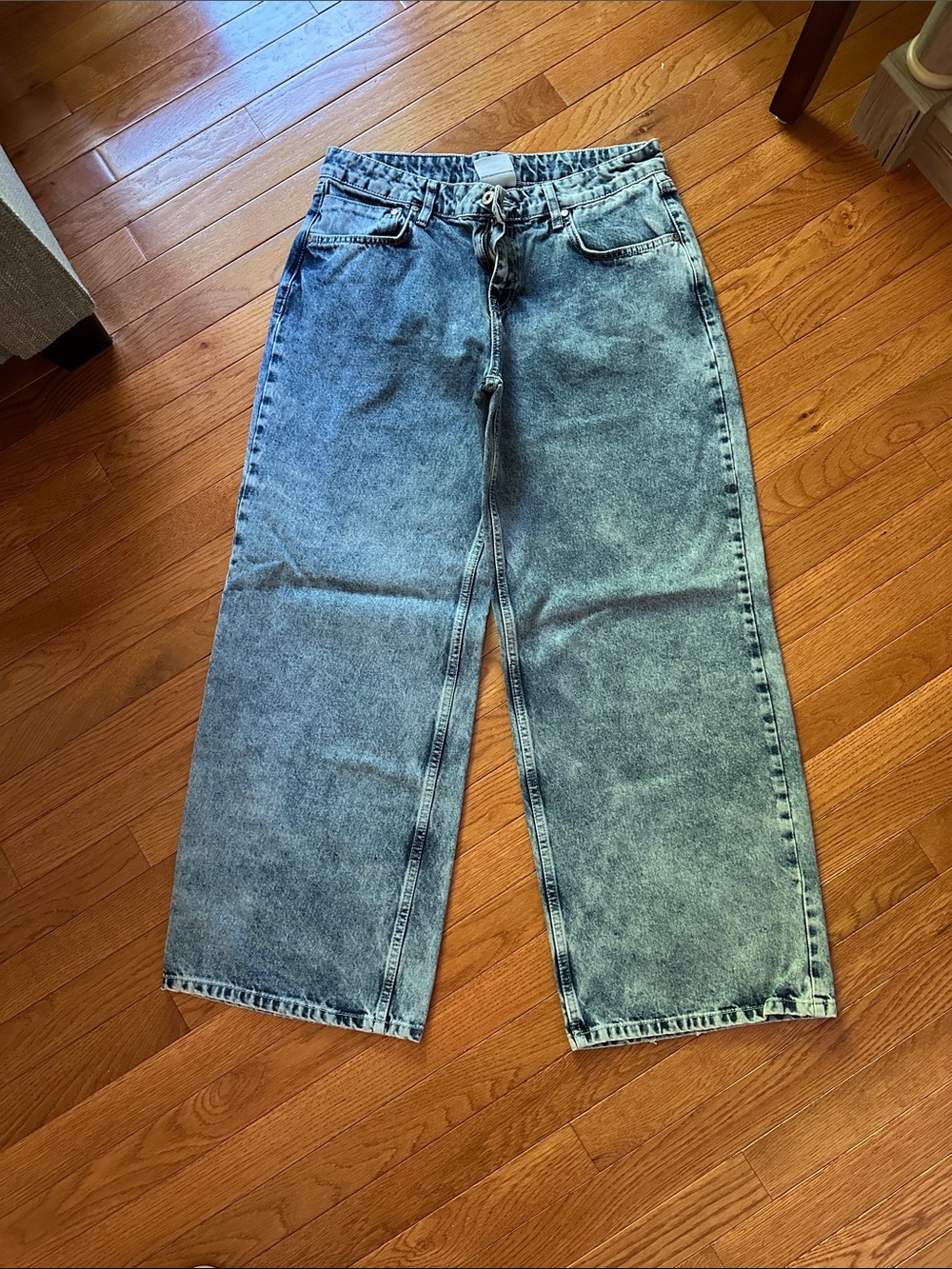 High-Rise Wide-Leg Washed Blue Women's Jeans